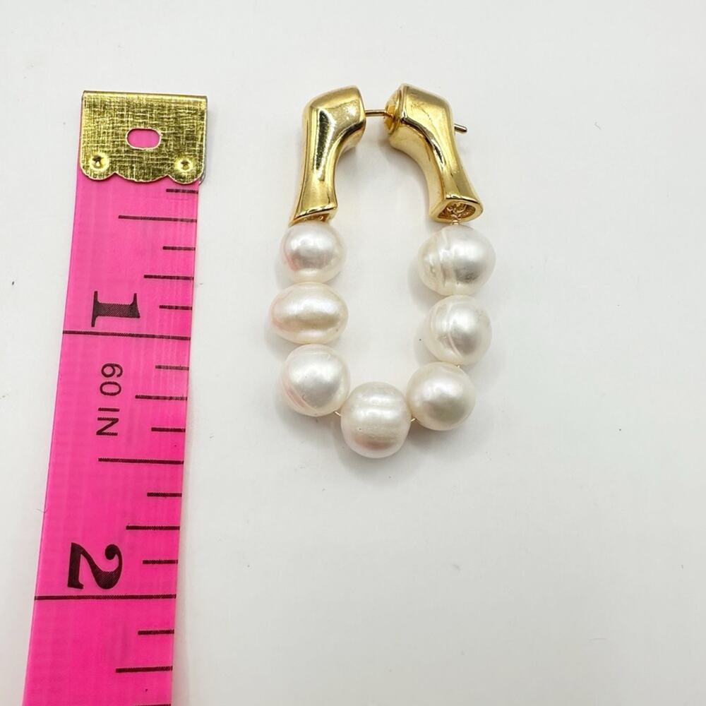 Freshwater Pearl Hoop Earring Gold plated Stainless Steel Preppy Classic Jewelry - Picture 7 of 9